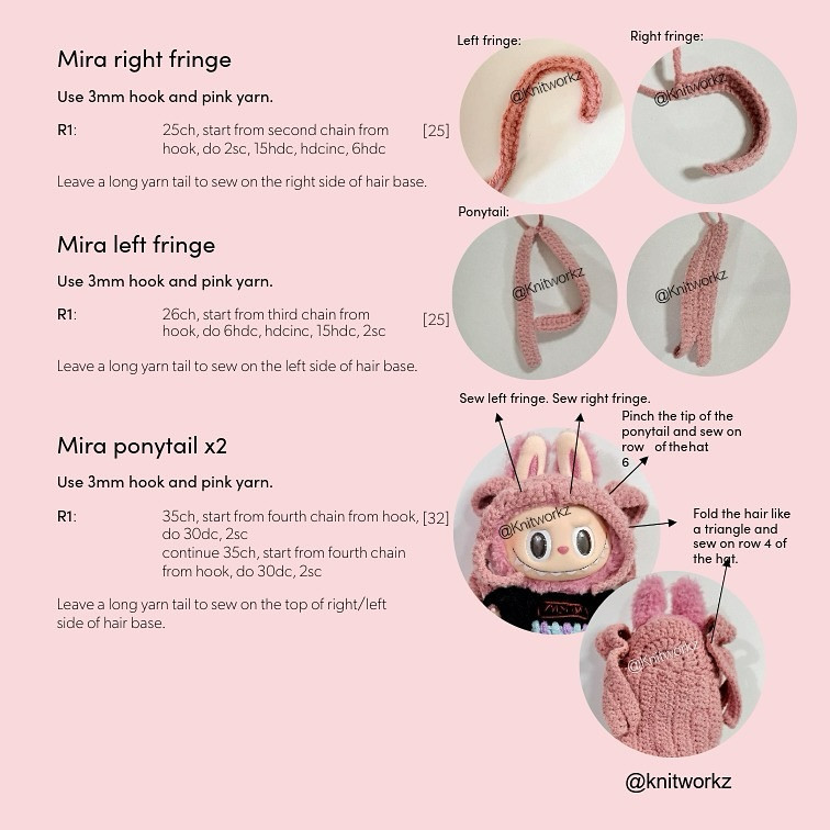 Free Crochet Pattern Labubu Mira Outfit: Pink Hood, Shirt and Skirt