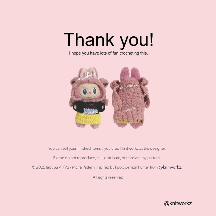Free Crochet Pattern Labubu Mira Outfit: Pink Hood, Shirt and Skirt