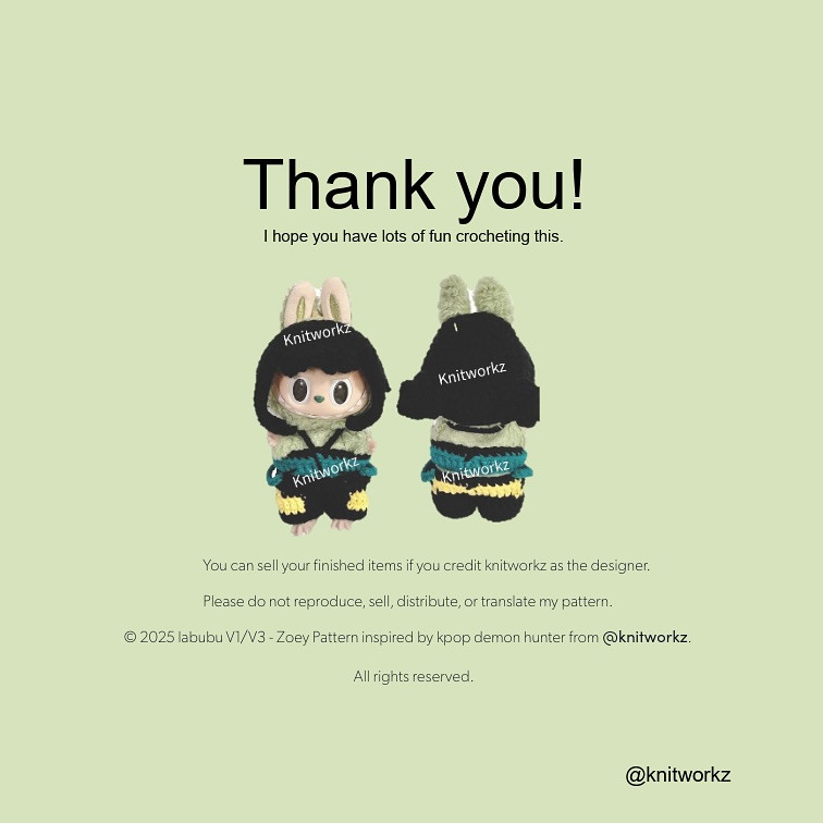 Free Crochet Pattern Labubu v1/v3 Zoey Outfit: Hair, Pants, and Accessories