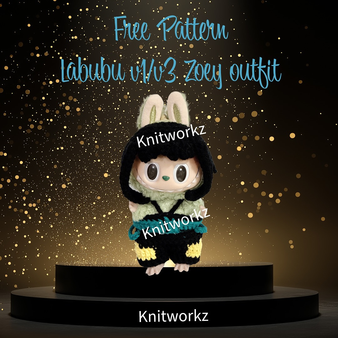 Free Crochet Pattern Labubu v1/v3 Zoey Outfit: Hair, Pants, and Accessories