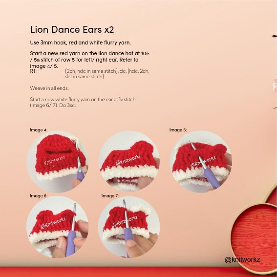 Free Crochet Pattern Lion Dance Hat and Tail with Step-by-Step Instructions