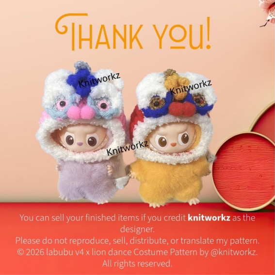 Free Crochet Pattern Lion Dance Hat and Tail with Step-by-Step Instructions