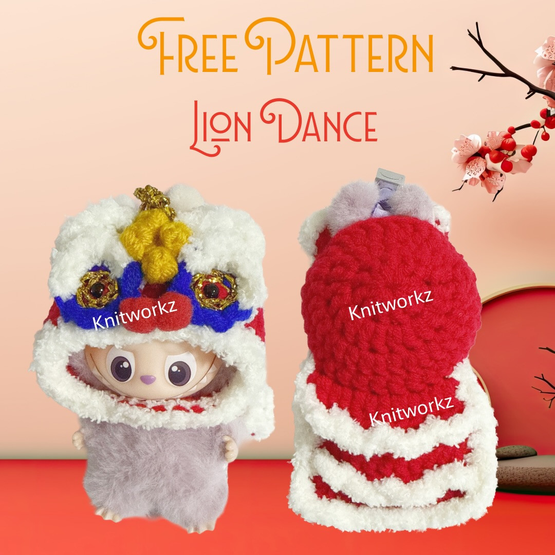 Free Crochet Pattern Lion Dance Hat and Tail with Step-by-Step Instructions