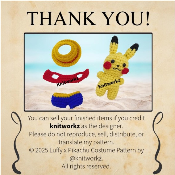 Free Crochet Pattern: Luffy x Pikachu Amigurumi Doll by Knitworkz