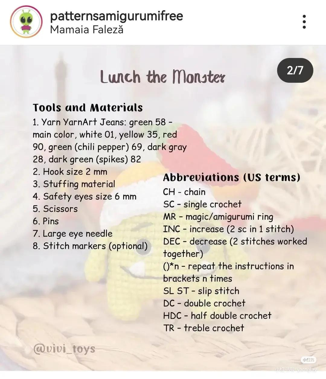 Free Crochet Pattern: Lunch the Monster Amigurumi Doll with Hat and Chili Pepper