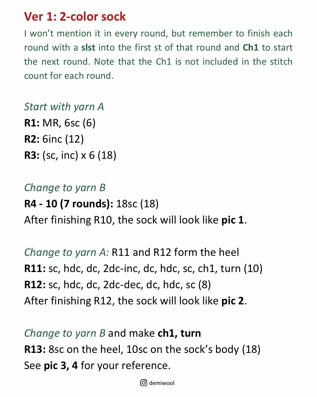 Free Crochet Pattern: Mini Christmas Socks (Red, Green & White) - YarnArt Jeans Cotton Tutorial