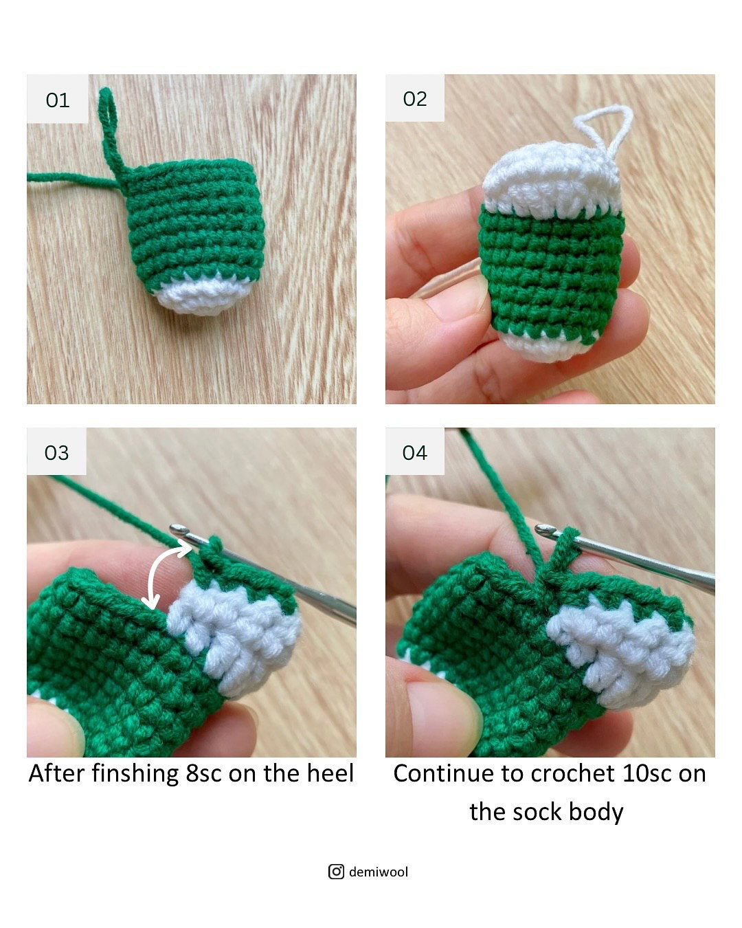 Free Crochet Pattern: Mini Christmas Socks (Red, Green & White) - YarnArt Jeans Cotton Tutorial