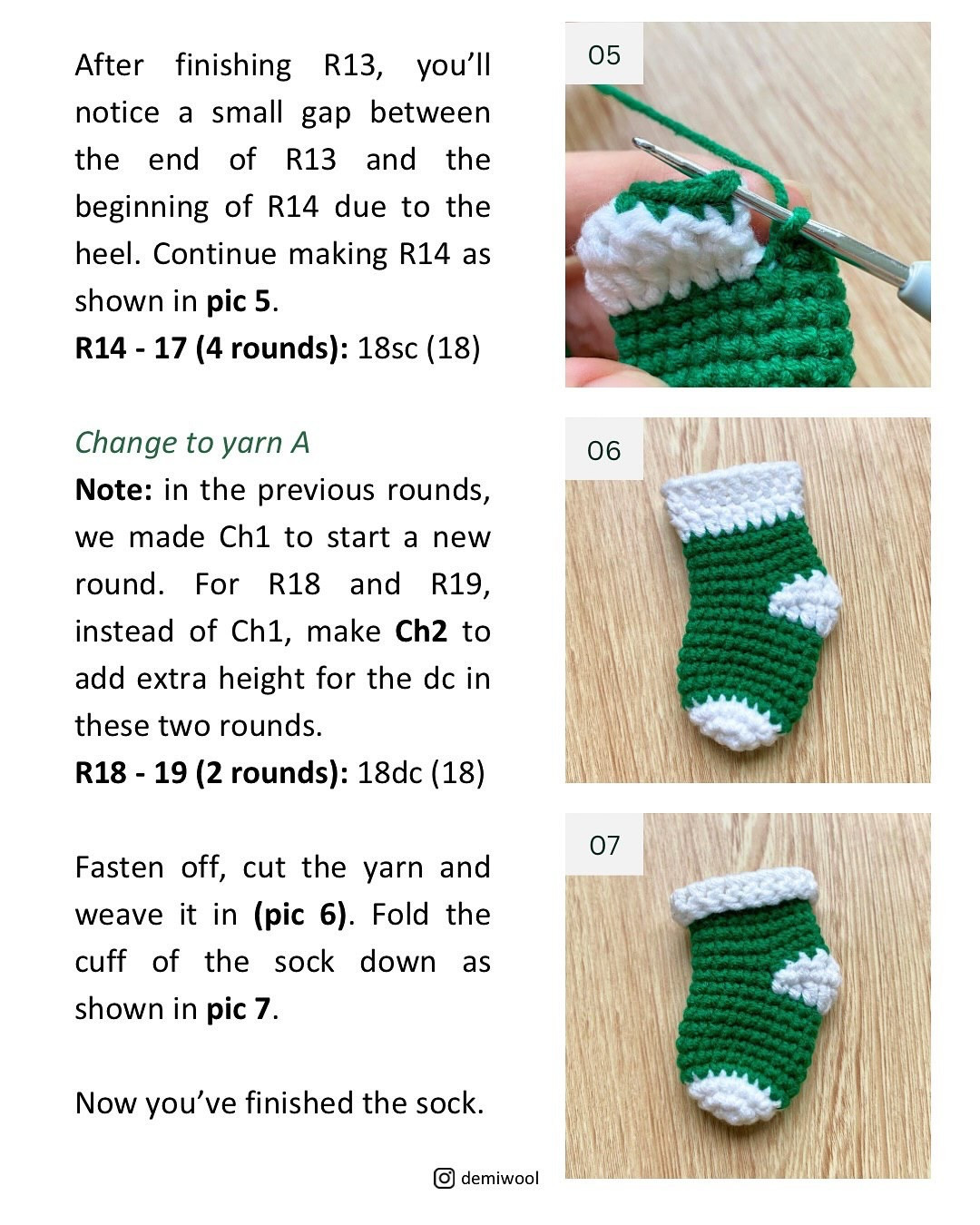 Free Crochet Pattern: Mini Christmas Socks (Red, Green & White) - YarnArt Jeans Cotton Tutorial