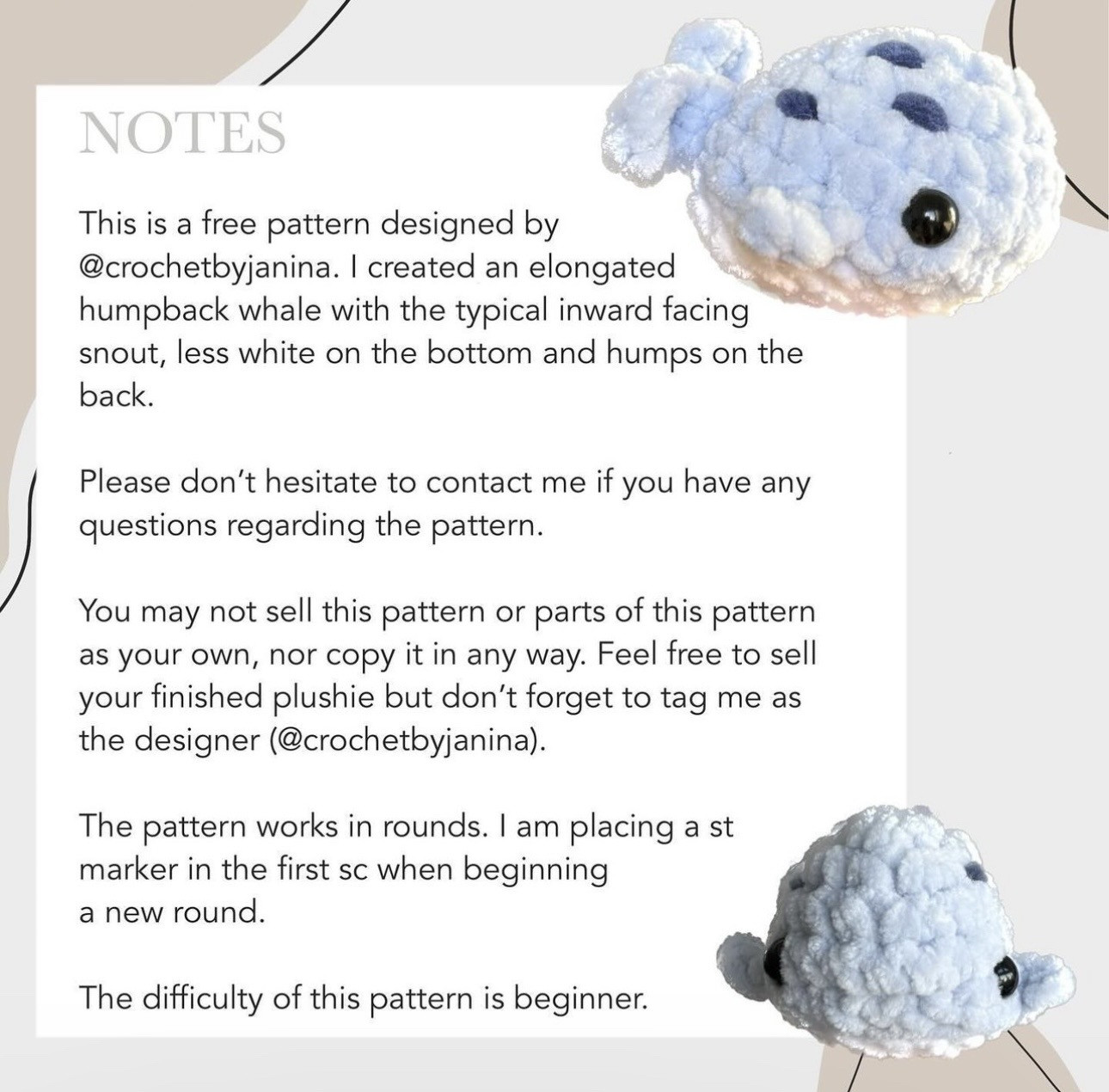Free Crochet Pattern: Mini Humpback Whale Amigurumi