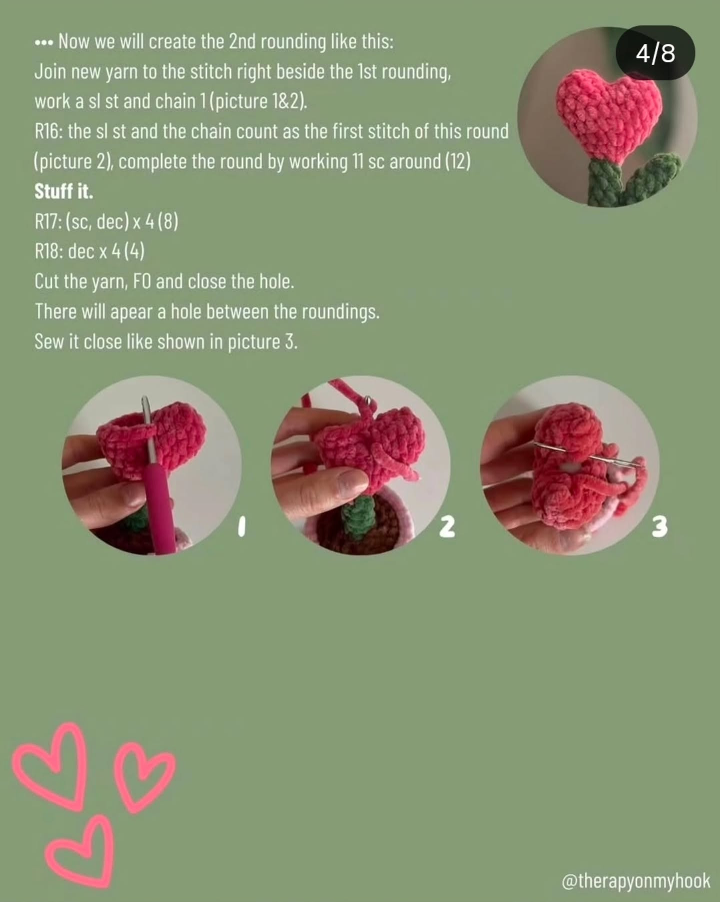 Free Crochet Pattern Mod: Cute Heart Flower in Pot with Step-by-Step Instructions