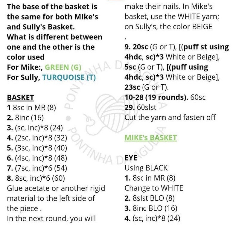 Free Crochet Pattern: Monsters Inc Sully and Mike Amigurumi Baskets