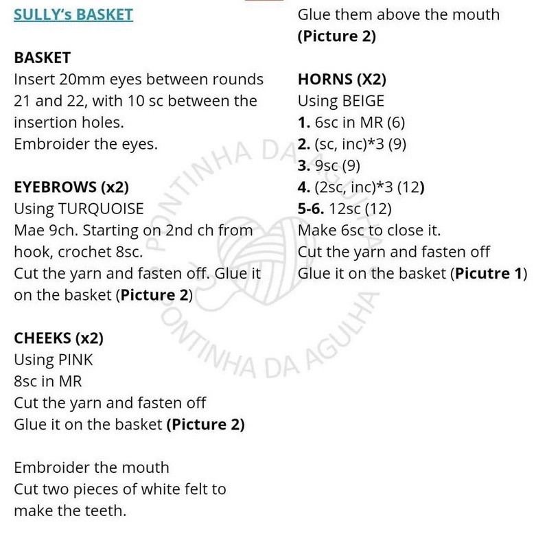 Free Crochet Pattern: Monsters Inc Sully and Mike Amigurumi Baskets