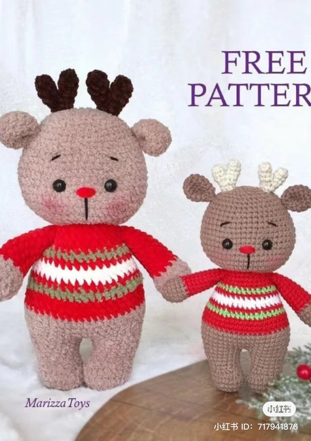Free Crochet Pattern: Parent and Child Reindeer Amigurumi with Christmas Sweater