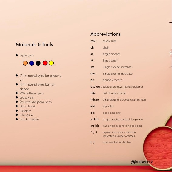 Free Crochet Pattern: Pikachu Lion Dance Amigurumi Doll