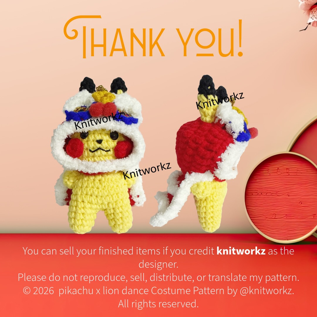 Free Crochet Pattern: Pikachu Lion Dance Amigurumi Doll