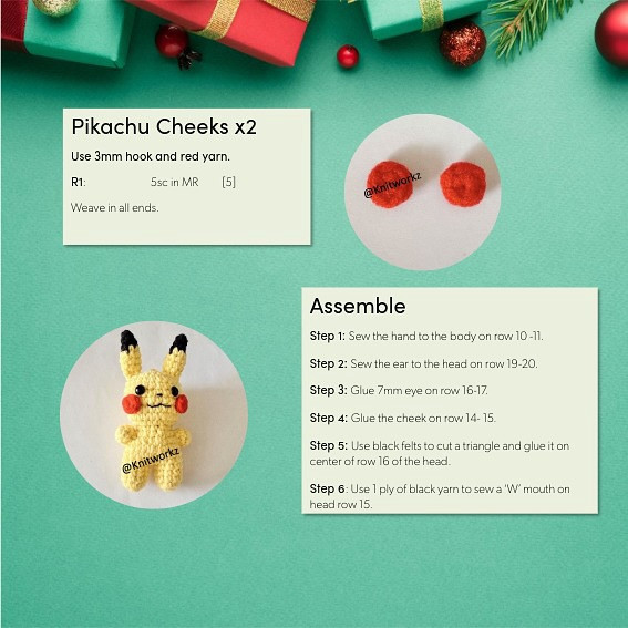 Free Crochet Pattern: Pikachu x Reindeer Amigurumi Doll with Chart Instructions