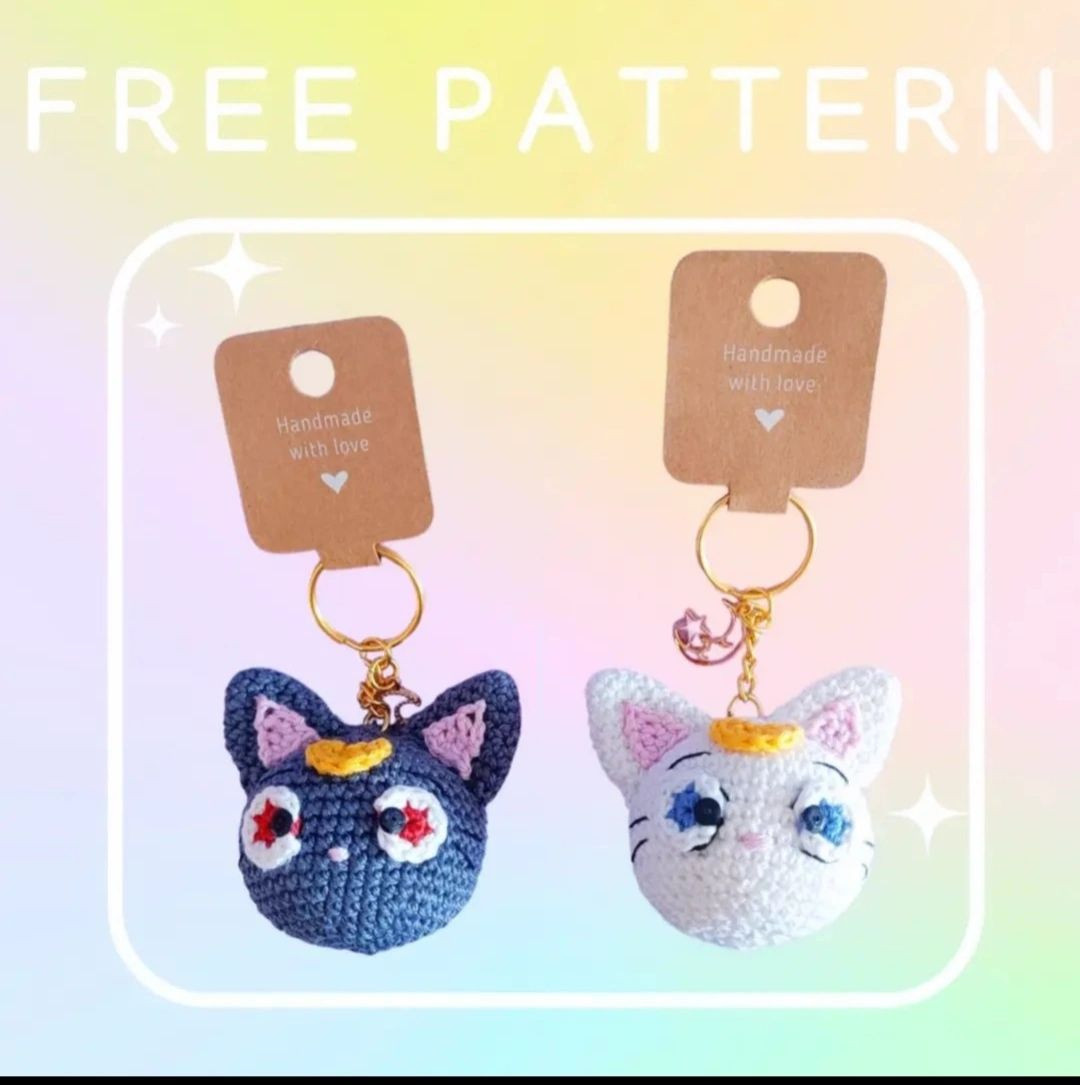 Free Crochet Pattern: Sailor Moon Luna and Artemis Amigurumi Keychains