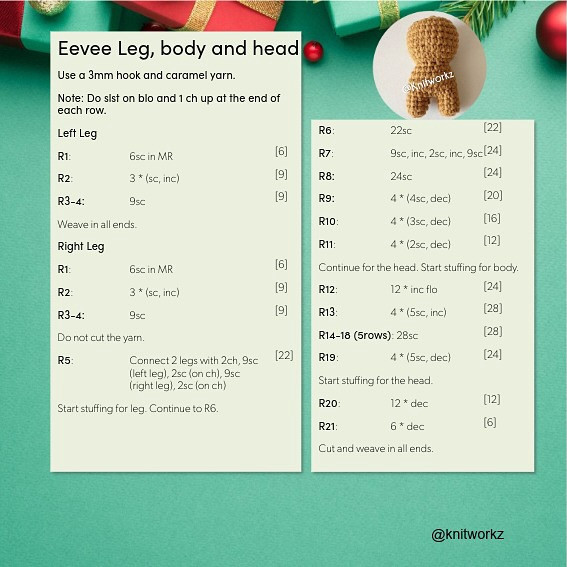 Free Crochet Pattern: Santa x Eevee Amigurumi Doll with Full Instructions and Materials List