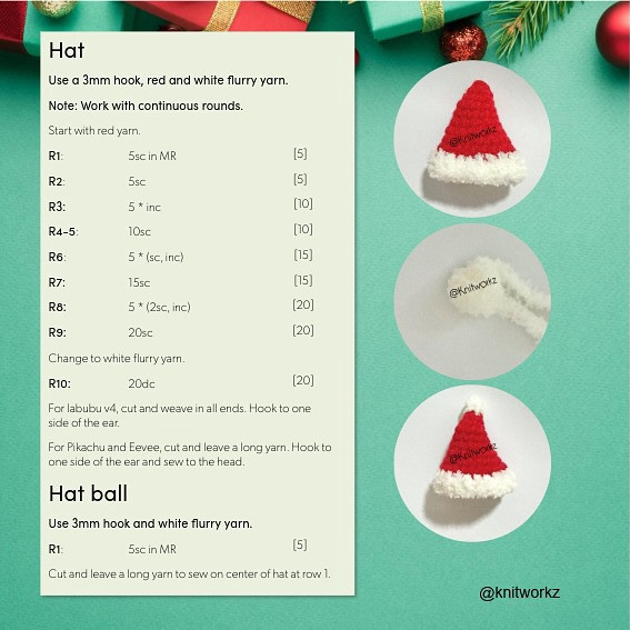 Free Crochet Pattern: Santa x Labubu V4, Pikachu & Eevee Christmas Costume by Knitworkz