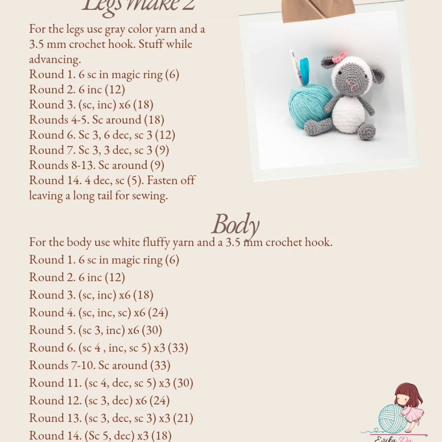 Free Crochet Pattern: Shirley The Sheep - Gray and White Amigurumi Doll with Fluffy Yarn