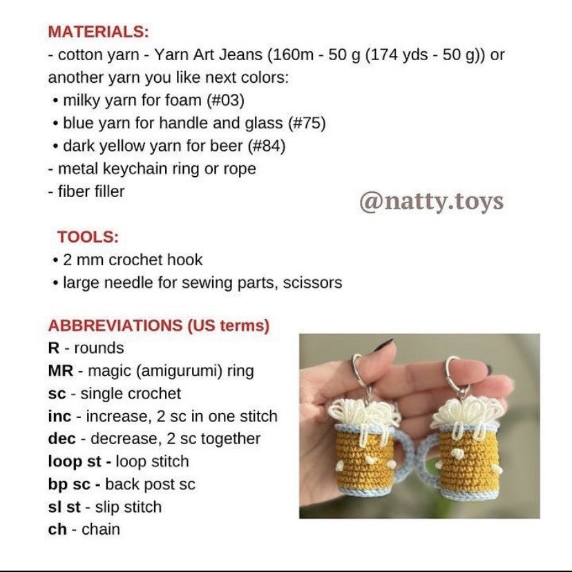 Free Crochet Pattern: Small Beer Glass Keychains
