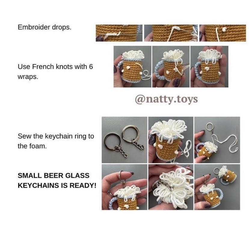 Free Crochet Pattern: Small Beer Glass Keychains