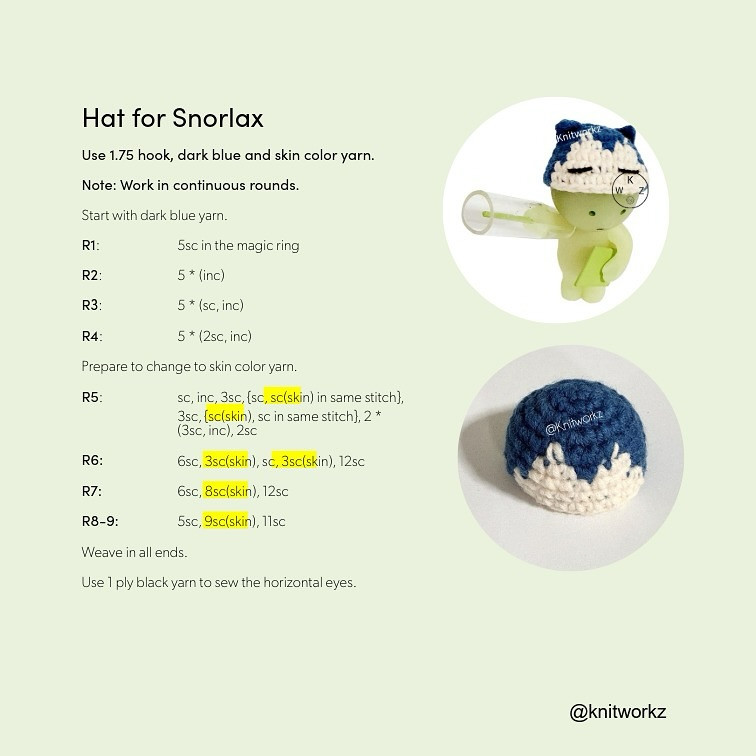 Free Crochet Pattern: Snorlax Hat for Smiski Doll by Knitworkz