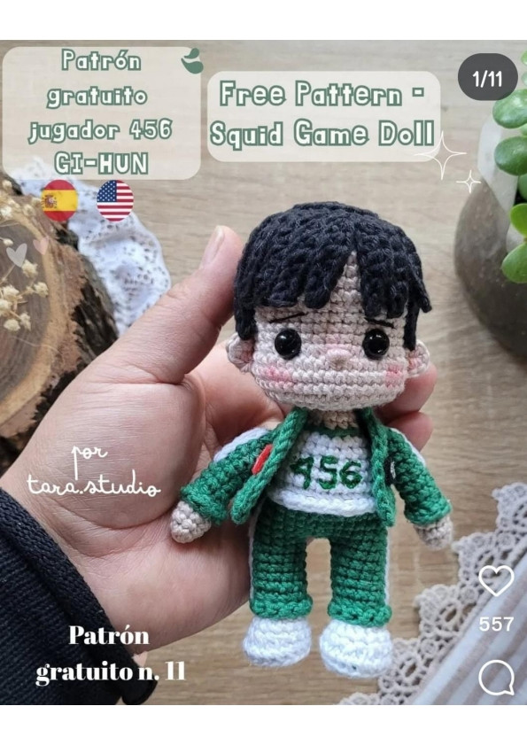 Free Crochet Pattern: Squid Game Player 456 Gi-Hun Doll