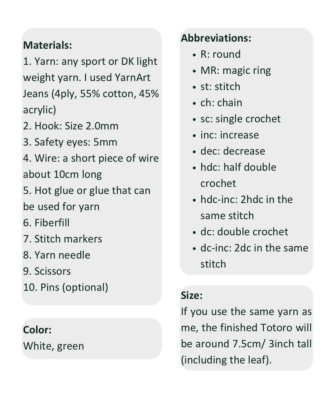 Free Crochet Pattern: Tiny White Totoro Amigurumi with Leaf