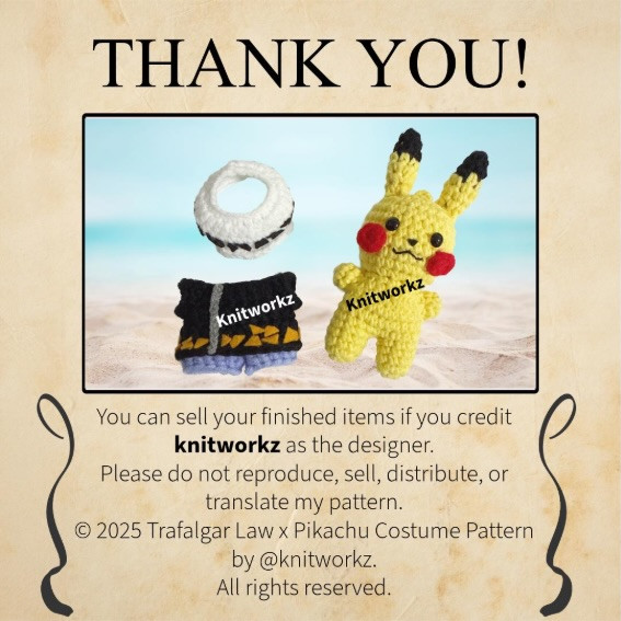 Free Crochet Pattern Trafalgar Law x Pikachu Amigurumi Doll