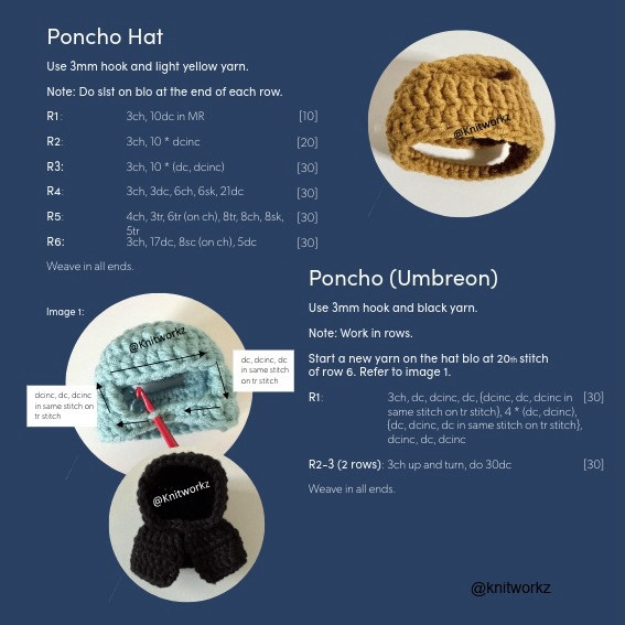 Free Crochet Pattern Umbreon Poncho with Pikachu by Knitworkz