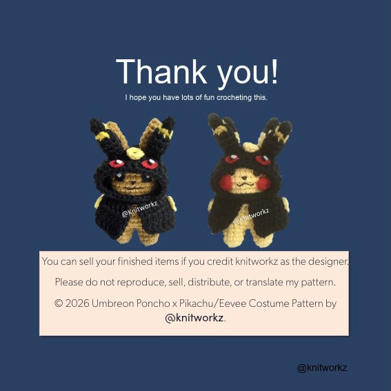 Free Crochet Pattern Umbreon Poncho with Pikachu by Knitworkz