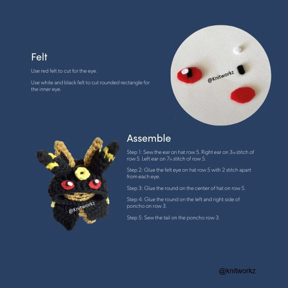 Free Crochet Pattern Umbreon Poncho with Pikachu by Knitworkz