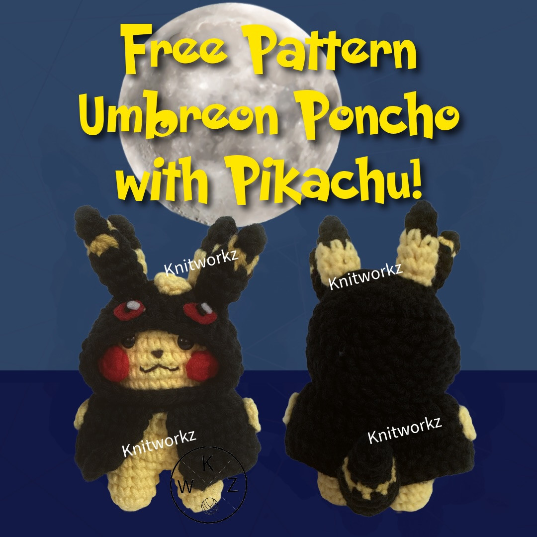 Free Crochet Pattern Umbreon Poncho with Pikachu by Knitworkz