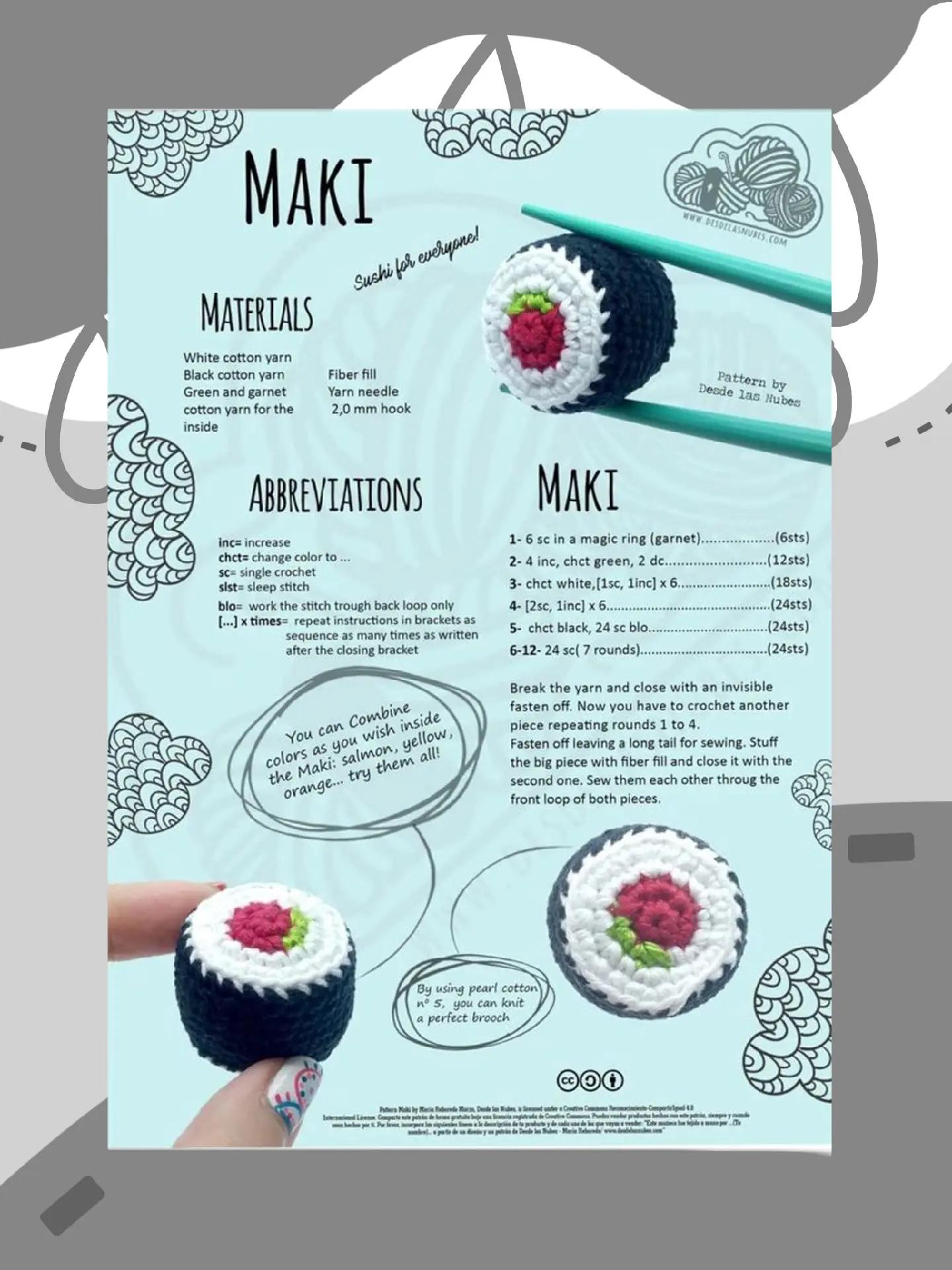 Free Crochet Patterns: Cute Chick, Mini Cake, Sushi Maki & Nigiri, Bear Christmas Tree