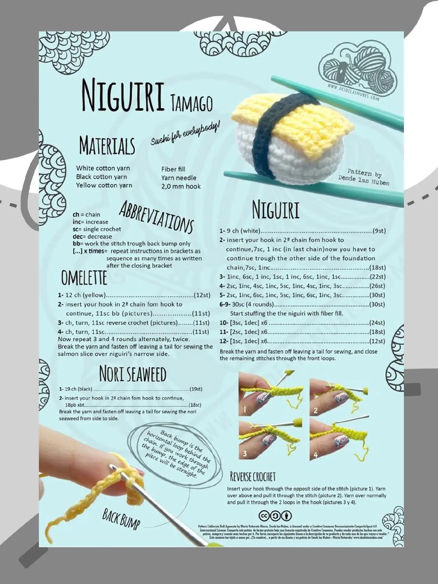 Free Crochet Patterns: Cute Chick, Mini Cake, Sushi Maki & Nigiri, Bear Christmas Tree