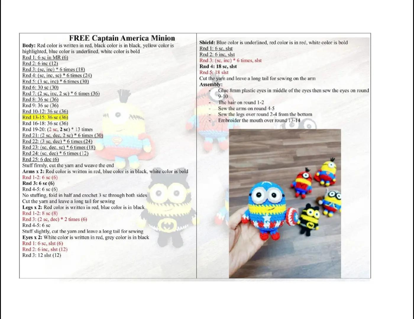 Free Crochet Patterns for Superhero Minions: Thor, Superman, Captain America, Spiderman