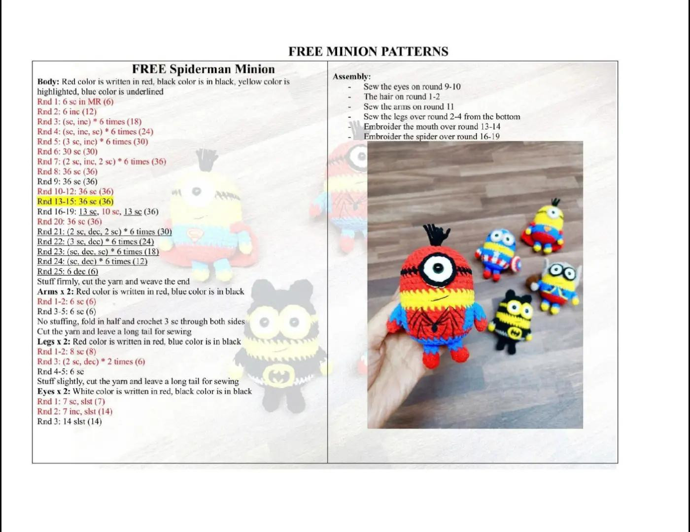 Free Crochet Patterns for Superhero Minions: Thor, Superman, Captain America, Spiderman