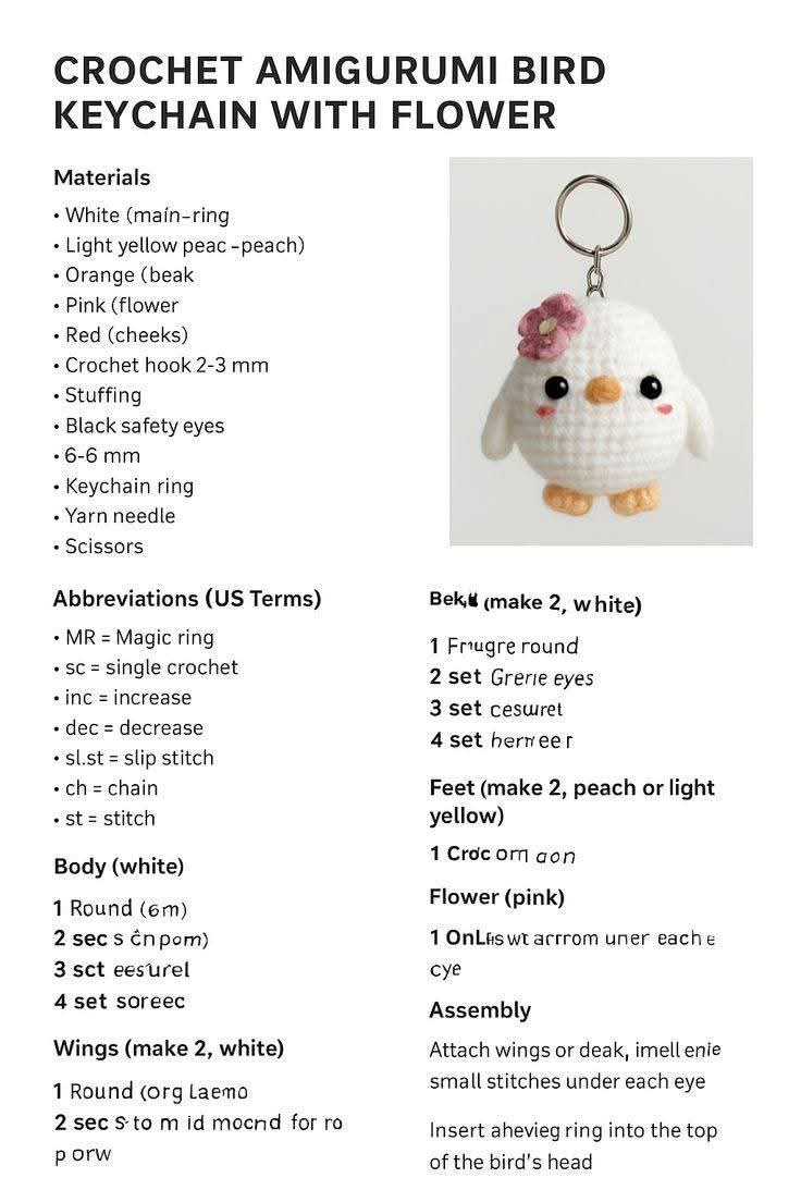 Free Crochet Patterns: Mini Bouquet, Amigurumi Bird Keychain & Cat Doll