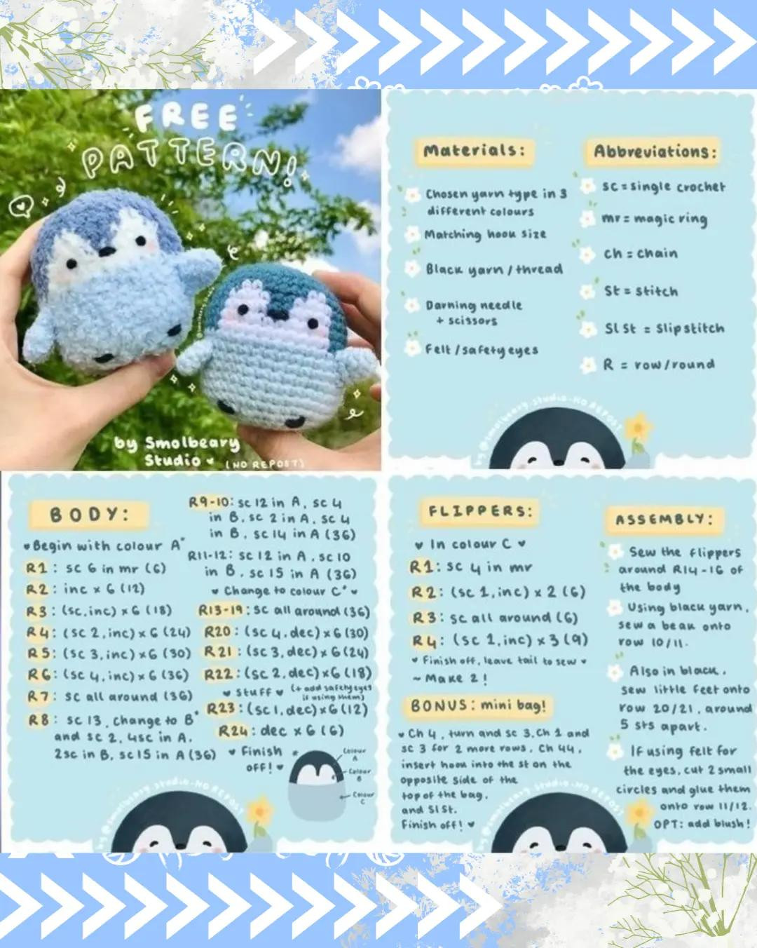 Free Crochet Patterns: Penguin, Budgie, Shark Onesie, Water Dragon & Flower