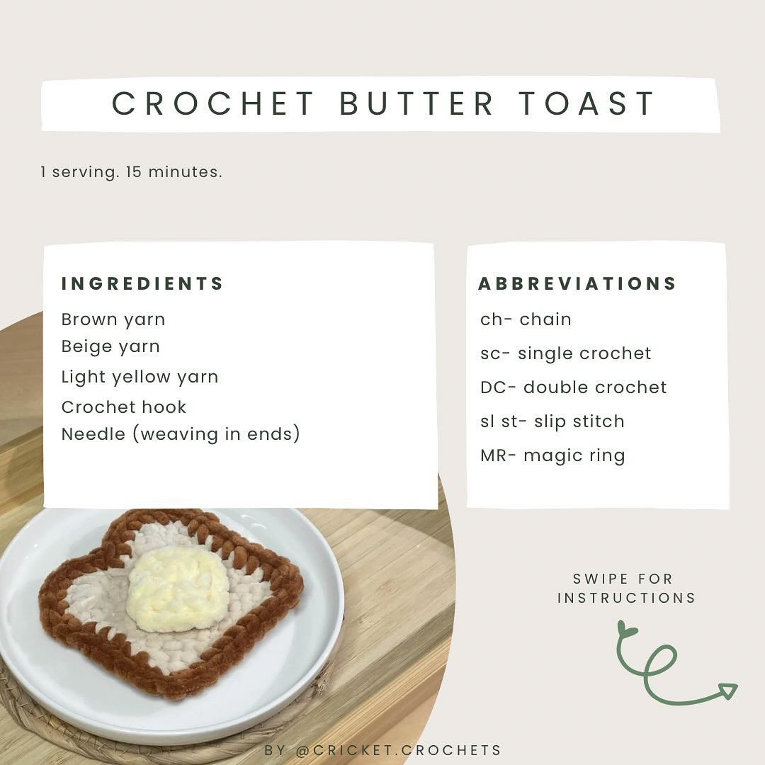 Free Crochet Recipe: Simple Butter Toast with Detailed Instructions