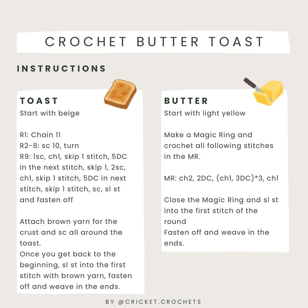 Free Crochet Recipe: Simple Butter Toast with Detailed Instructions