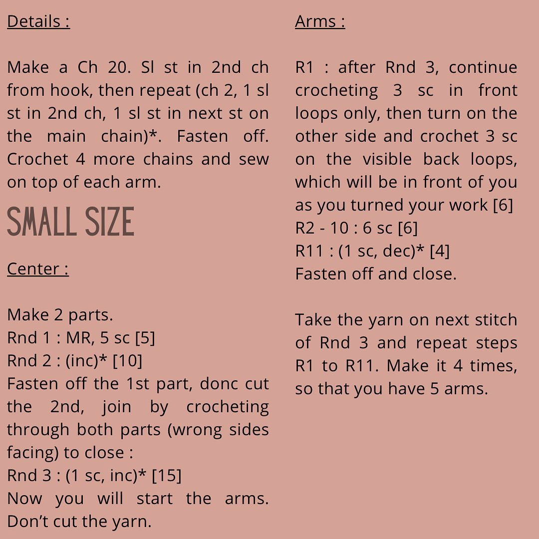 Free Crochet Starfish Pattern: Summer Week CAL Day 3 - Big & Small Sizes in English and French