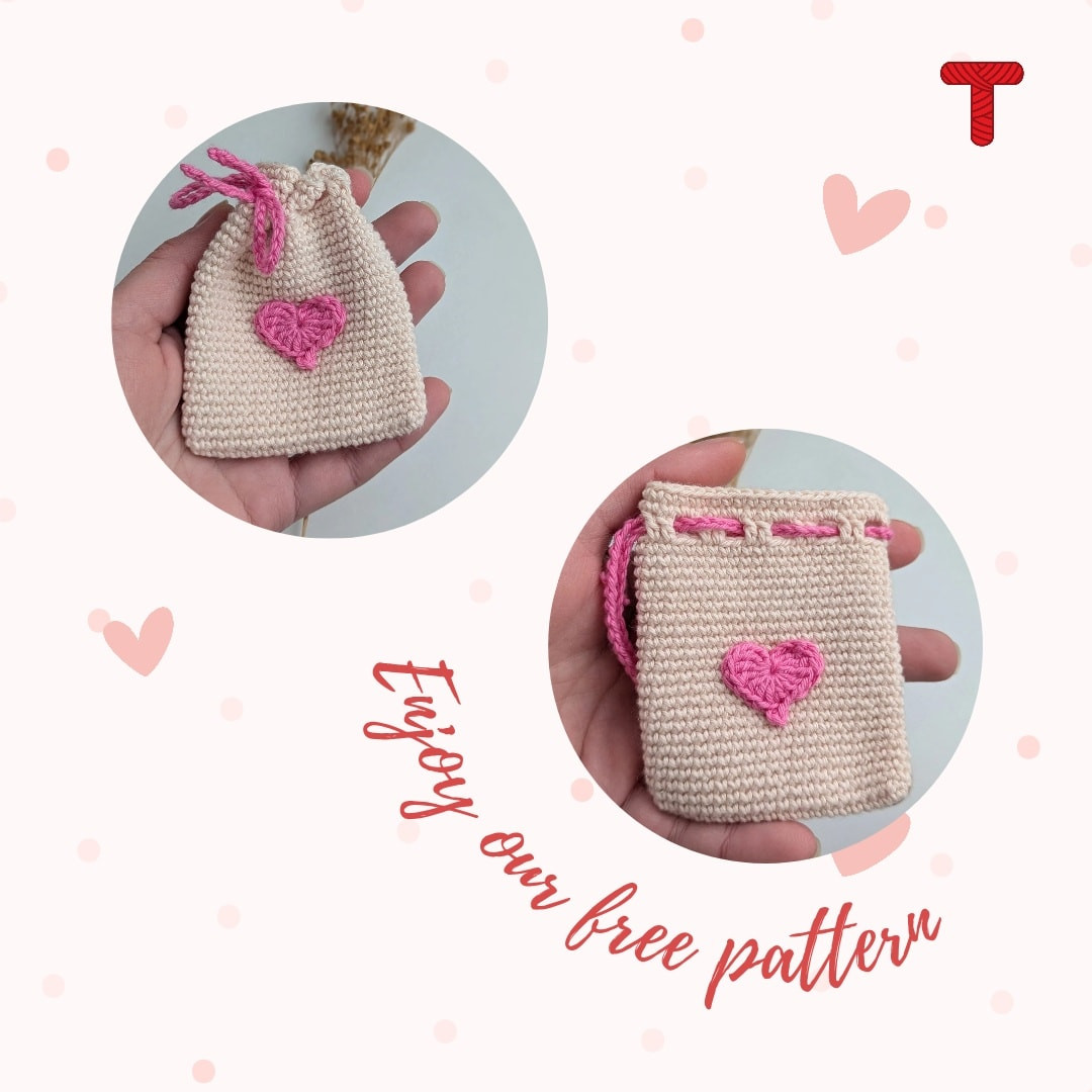 Free Crochet Valentine's Day Gift Bag Pattern with Pink Heart Decoration