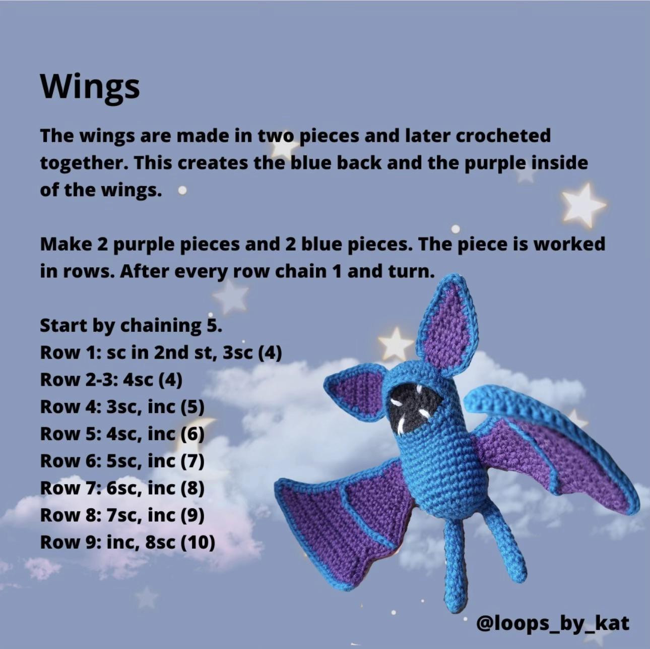 Free Crochet Zubat Pattern: Blue and Purple Bat Doll Amigurumi Tutorial