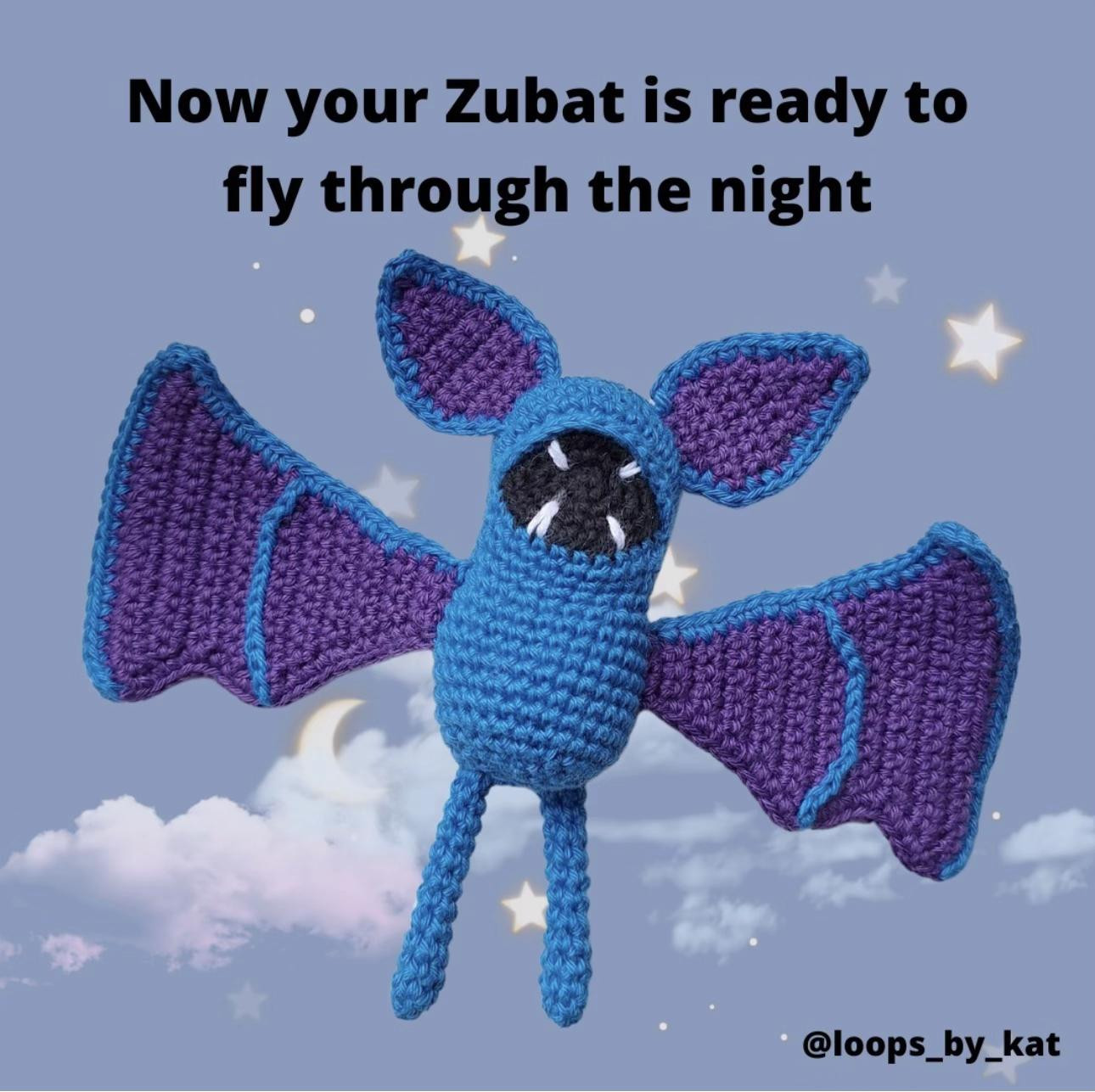 Free Crochet Zubat Pattern: Blue and Purple Bat Doll Amigurumi Tutorial