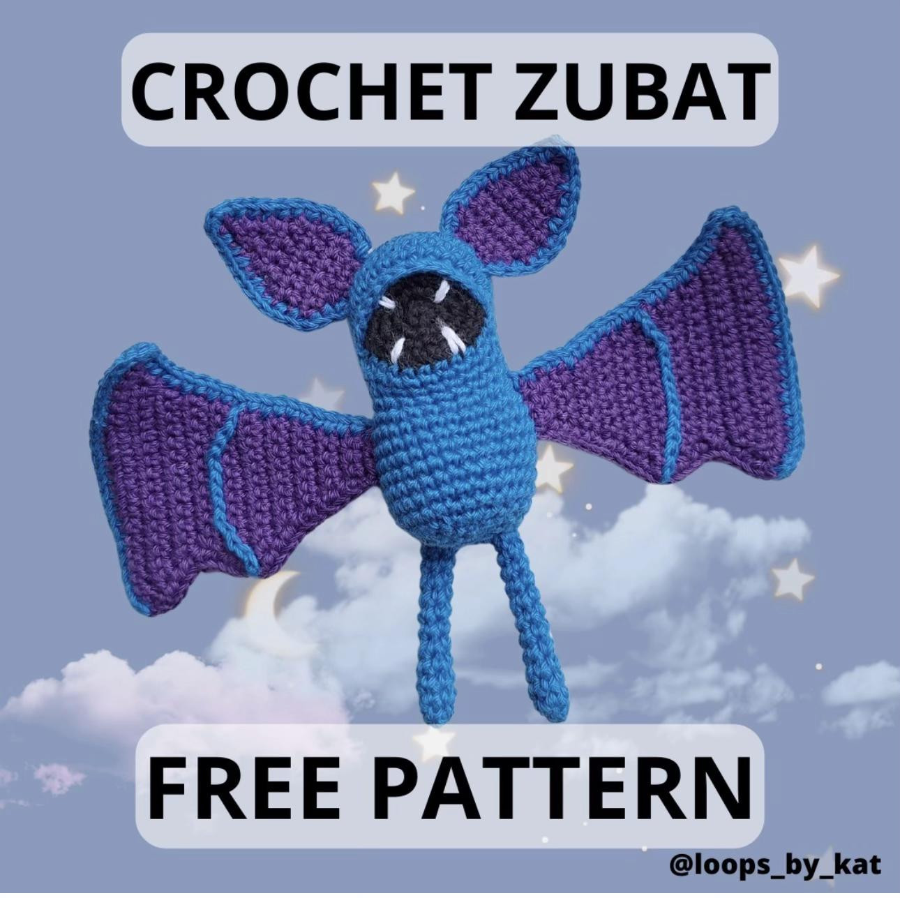 Free Crochet Zubat Pattern: Blue and Purple Bat Doll Amigurumi Tutorial
