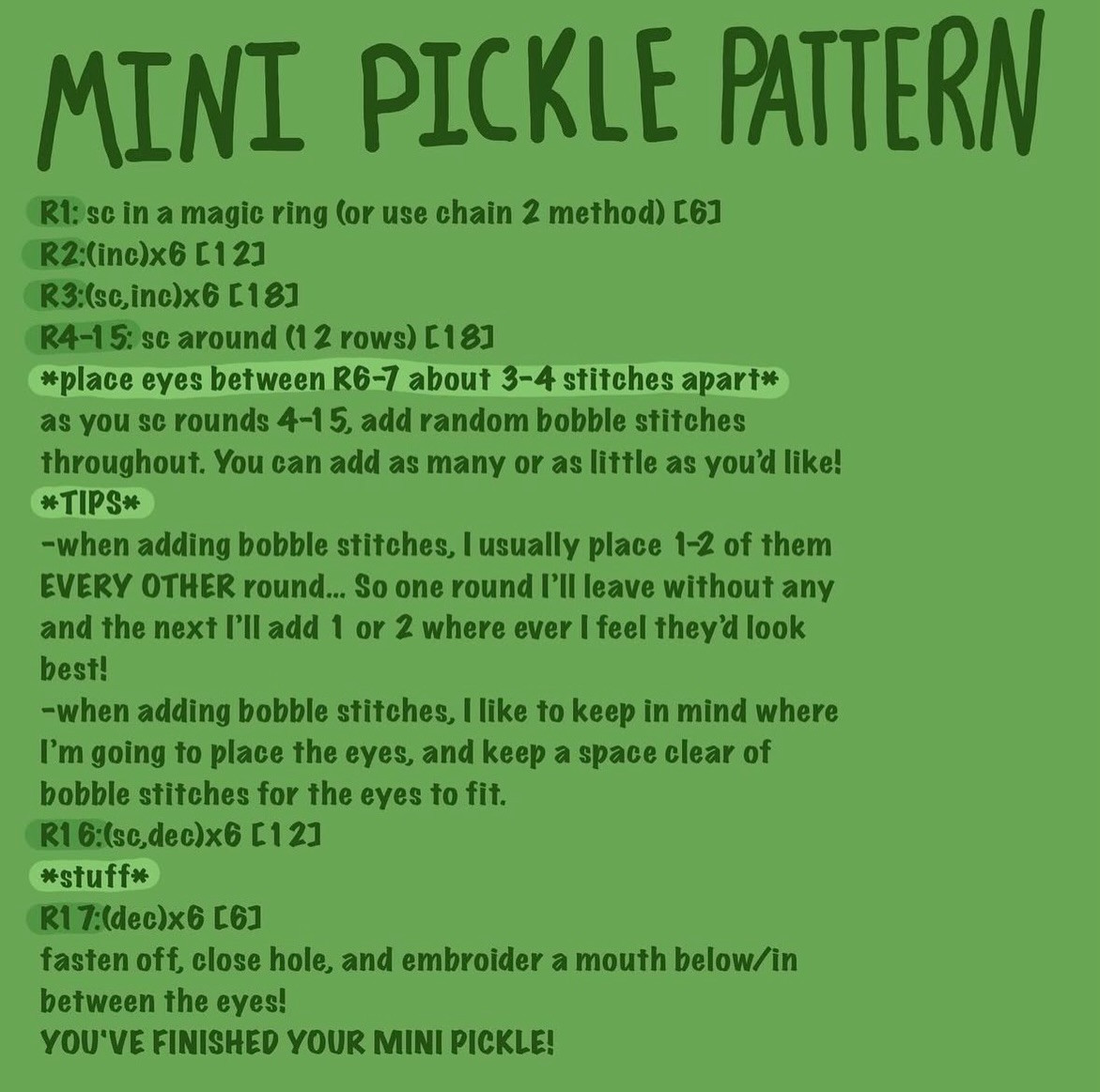 Free Mini Pickle Amigurumi Crochet Pattern with Instructions