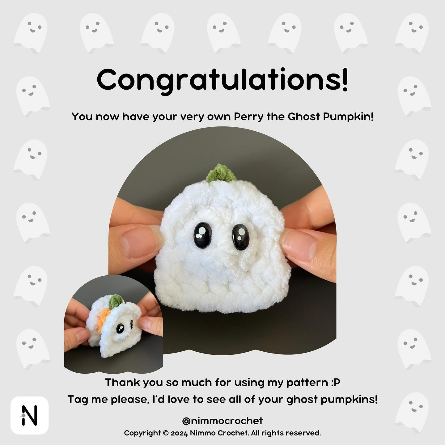 Free No-Sew Perry the Ghost Pumpkin Crochet Pattern