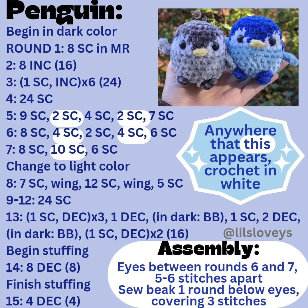 Free Pattern: 4 in 1 No Sew Amigurumi Birds (Penguin, Chick, Chicken)